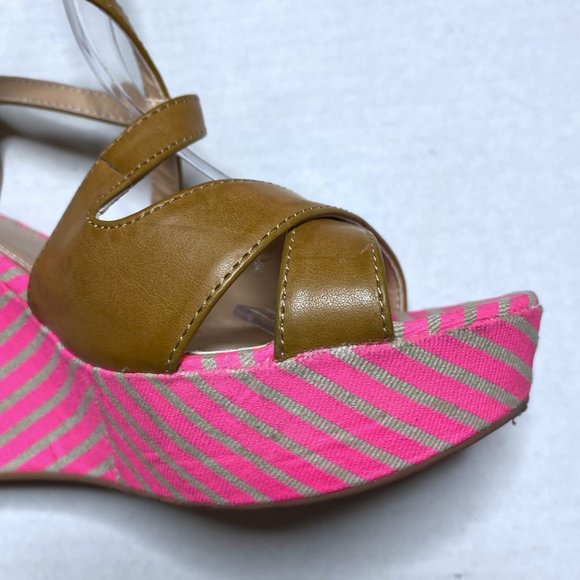 Tommy Hilfiger Women's Size 7 Pink Wedges Heels Strappy Striped Sandals Open Toe - Picture 12 of 13